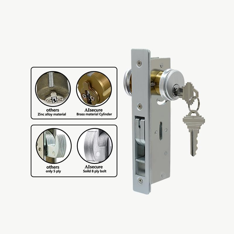 AIsecure Storefront Door Mortise Lock Set, Commercial Aluminum Storefront Mortise Lock with Swing Deadbolt Solid Brass Double Cylinder,Storefront Entry Door Lock, 1-1/8" Backset, Black - Image 4
